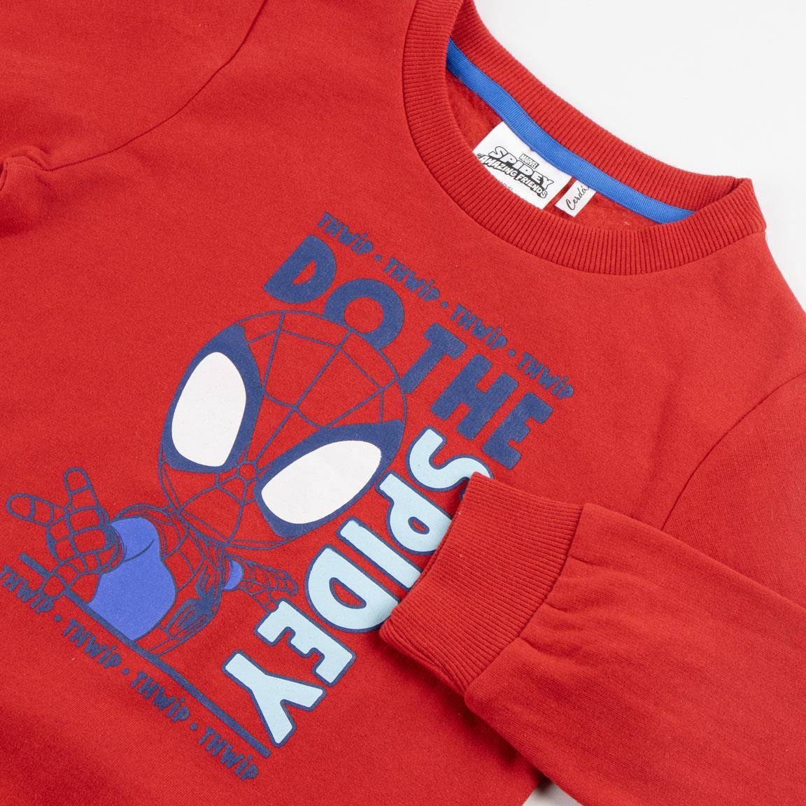 Conjunto de moletom infantil do Homem-Aranha em algodão felpudo vermelho macio. 3/5