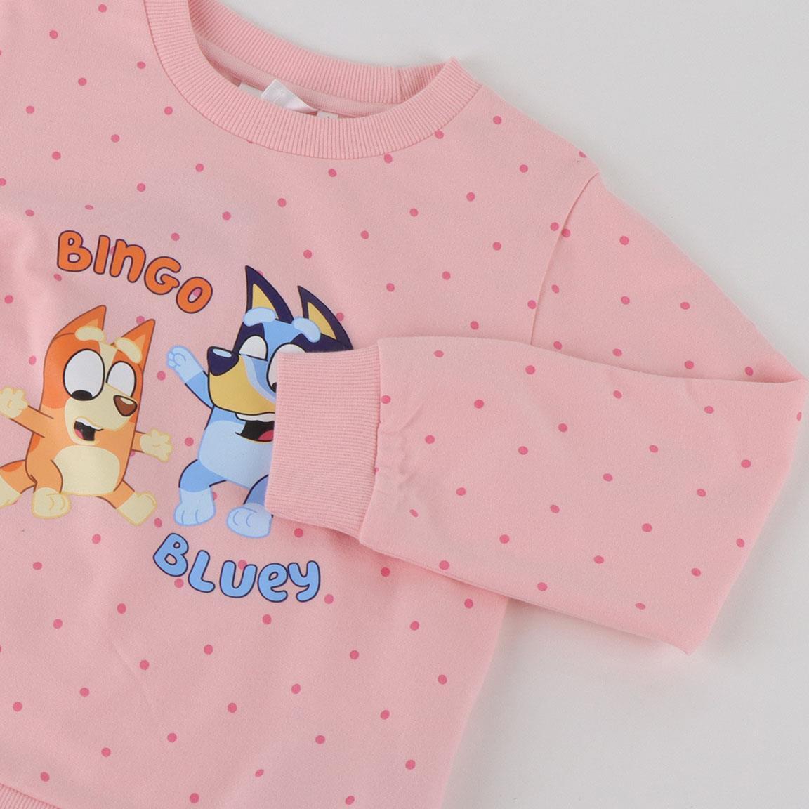 Conjunto de moletom infantil Bluey de duas peças em algodão macio rosa. 3/5