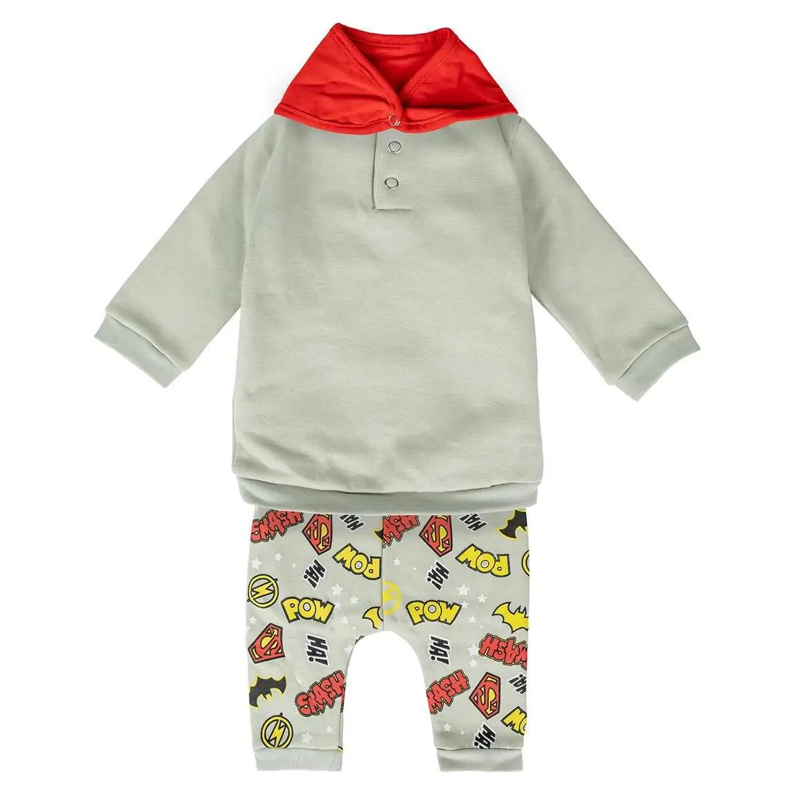 Tuta da ginnastica per bambini Justice League in tre pezzi, in cotone grigio e 2/4