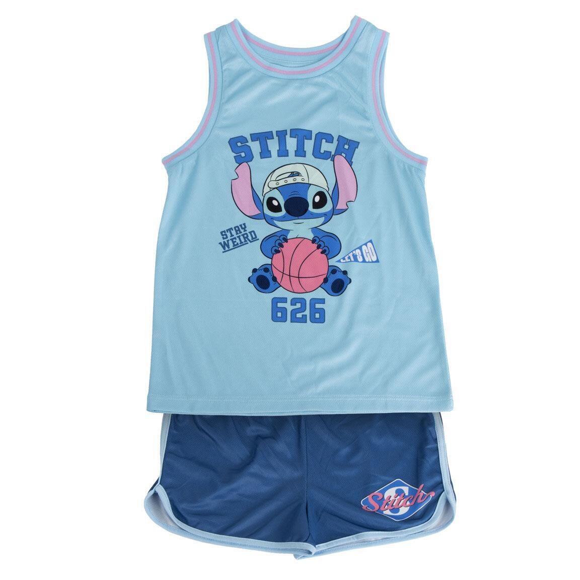 Ensemble deux pièces Stitch pour enfants, vêtements de sport en polyester bleu 1/6