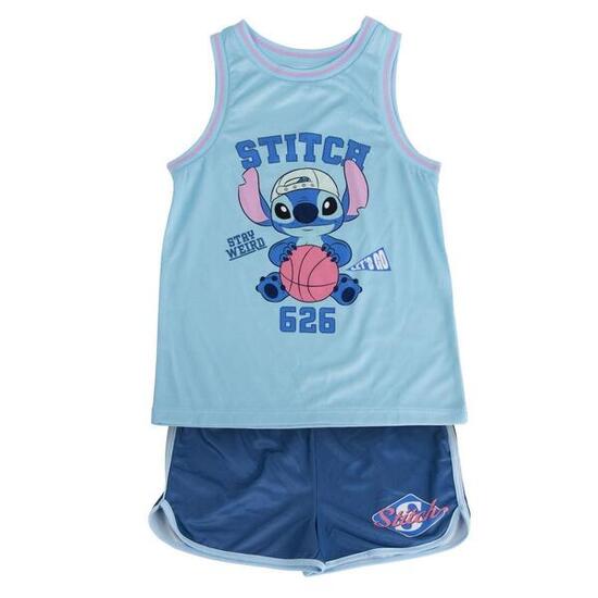 Ensemble deux pièces Stitch pour enfants, vêtements de sport en polyester bleu