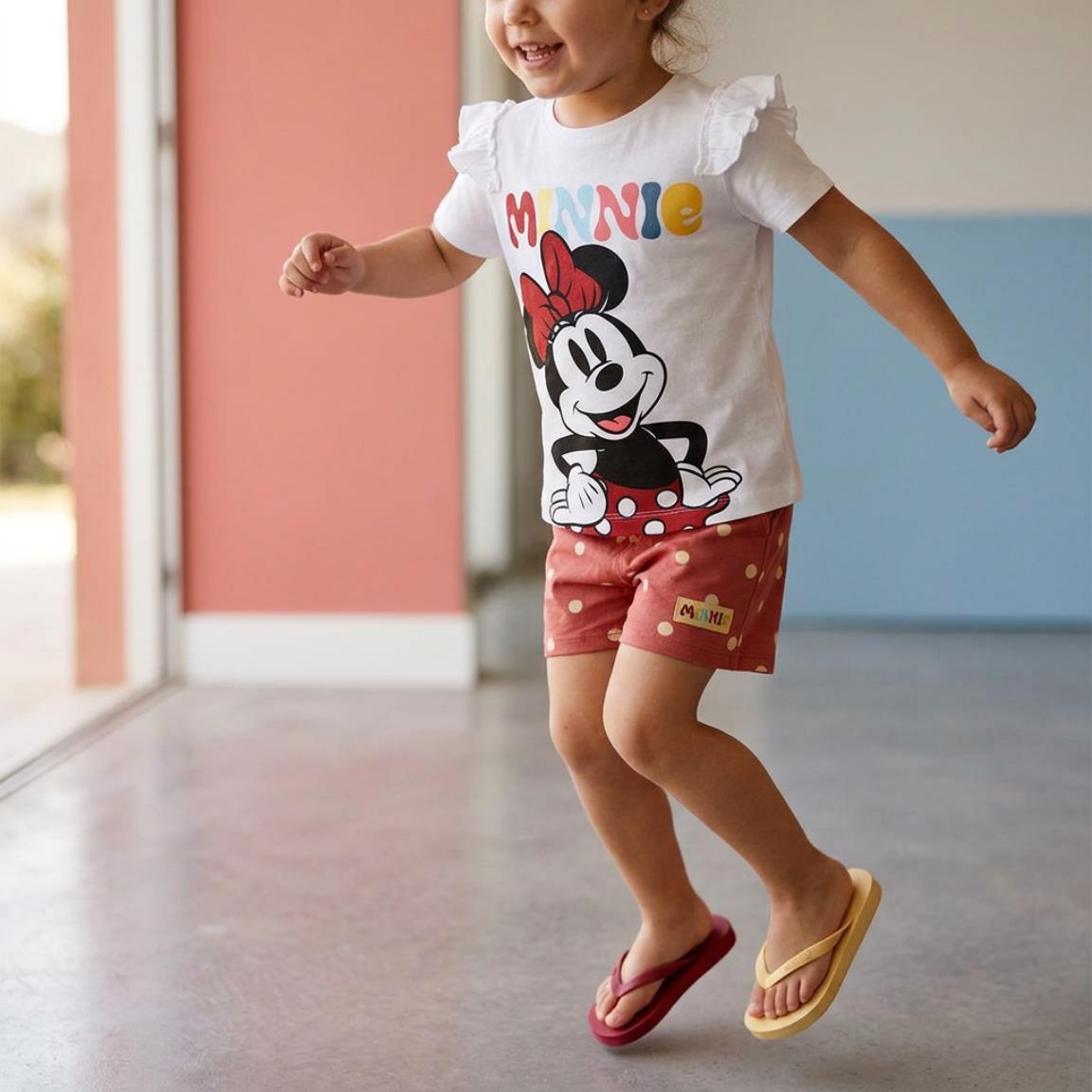 Conjunto infantil de duas peças da Minnie Mouse, em algodão felpudo coral. 6/6