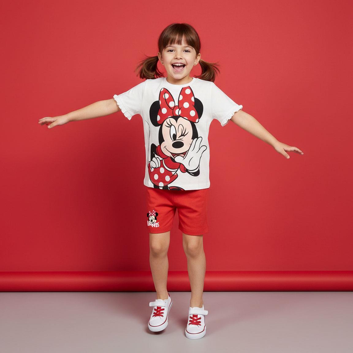Ensemble deux pièces Minnie Mouse pour enfants en coton blanc et rouge 5/6