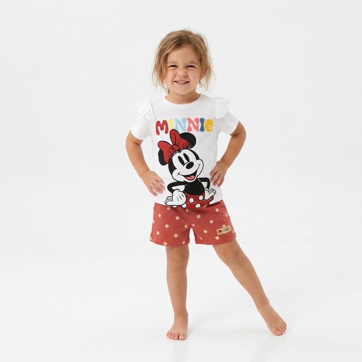 Conjunto infantil de duas peças da Minnie Mouse, em algodão felpudo coral. 4/6