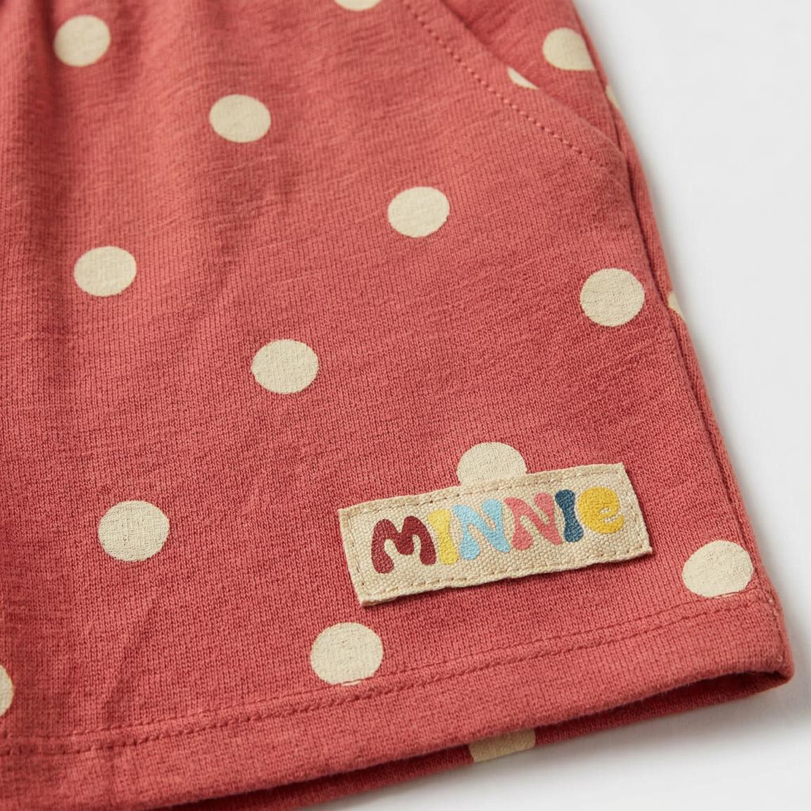 Conjunto infantil de duas peças da Minnie Mouse, em algodão felpudo coral. 3/6