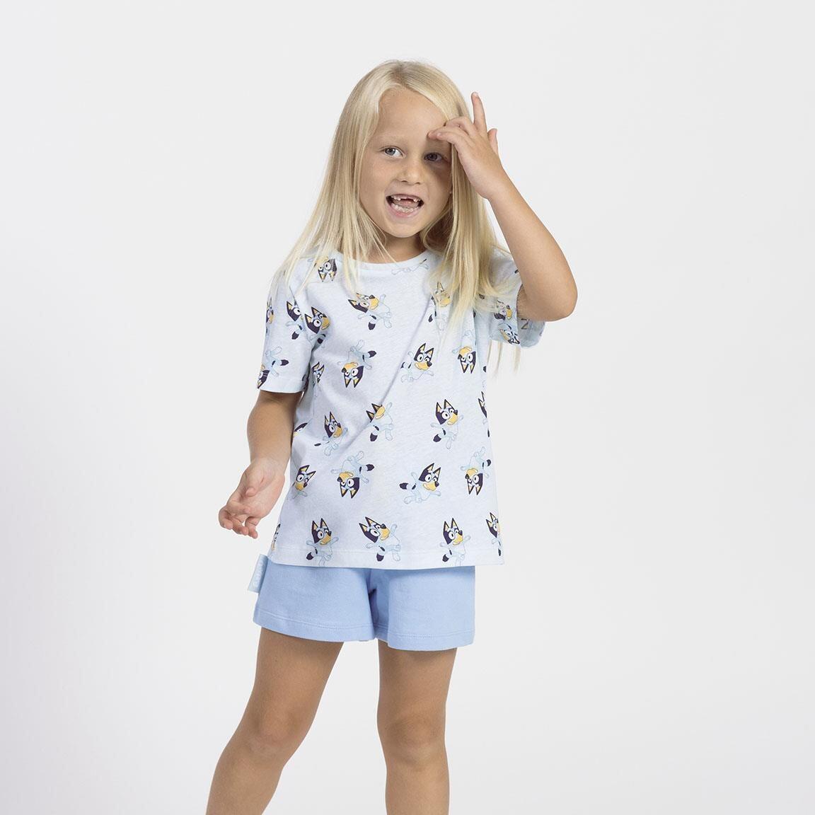 Conjunto infantil Bluey de duas peças em algodão com camiseta azul. 4/5