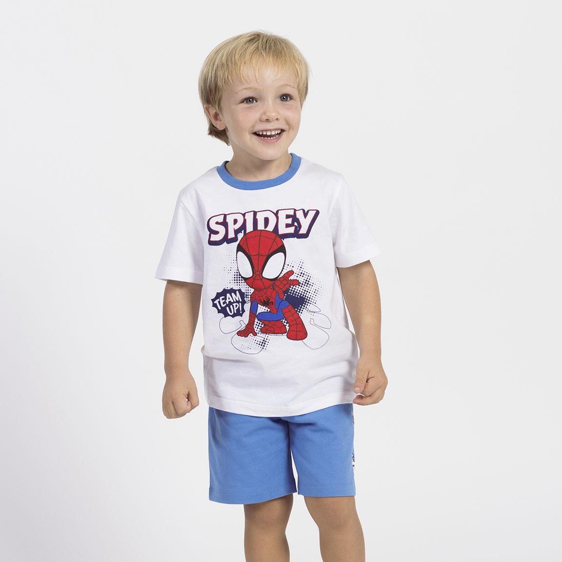Conjunto infantil de duas peças do Homem-Aranha em algodão, branco e azul. 4/6