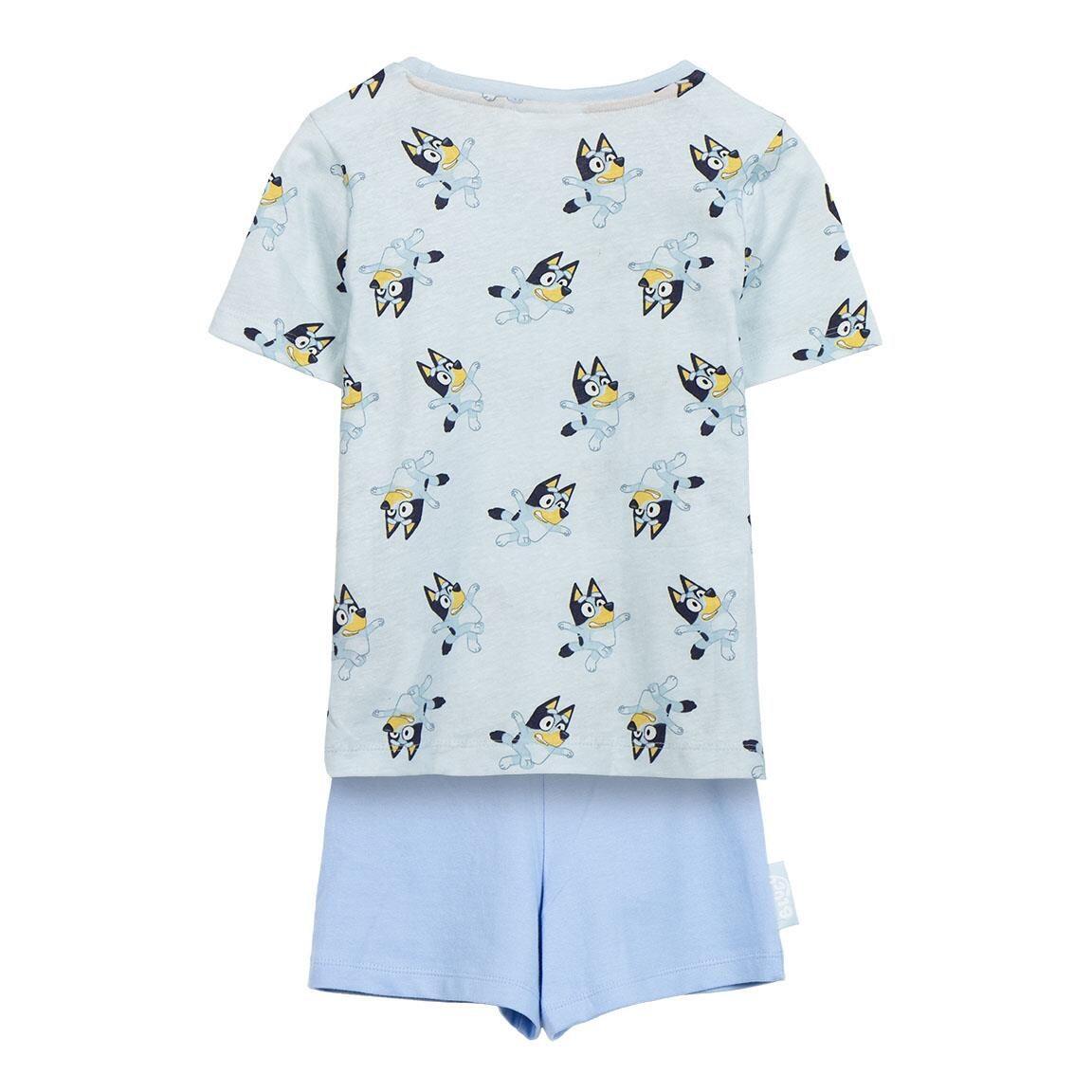 Conjunto infantil Bluey de duas peças em algodão com camiseta azul. 2/5