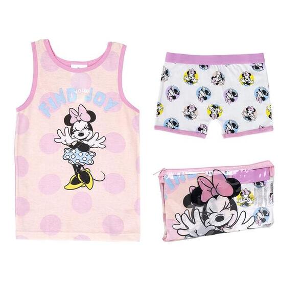 Minnie Mouse Kinder-Baumwollpyjama mit Hosenträgern und Kulturbeutel (Rosa und