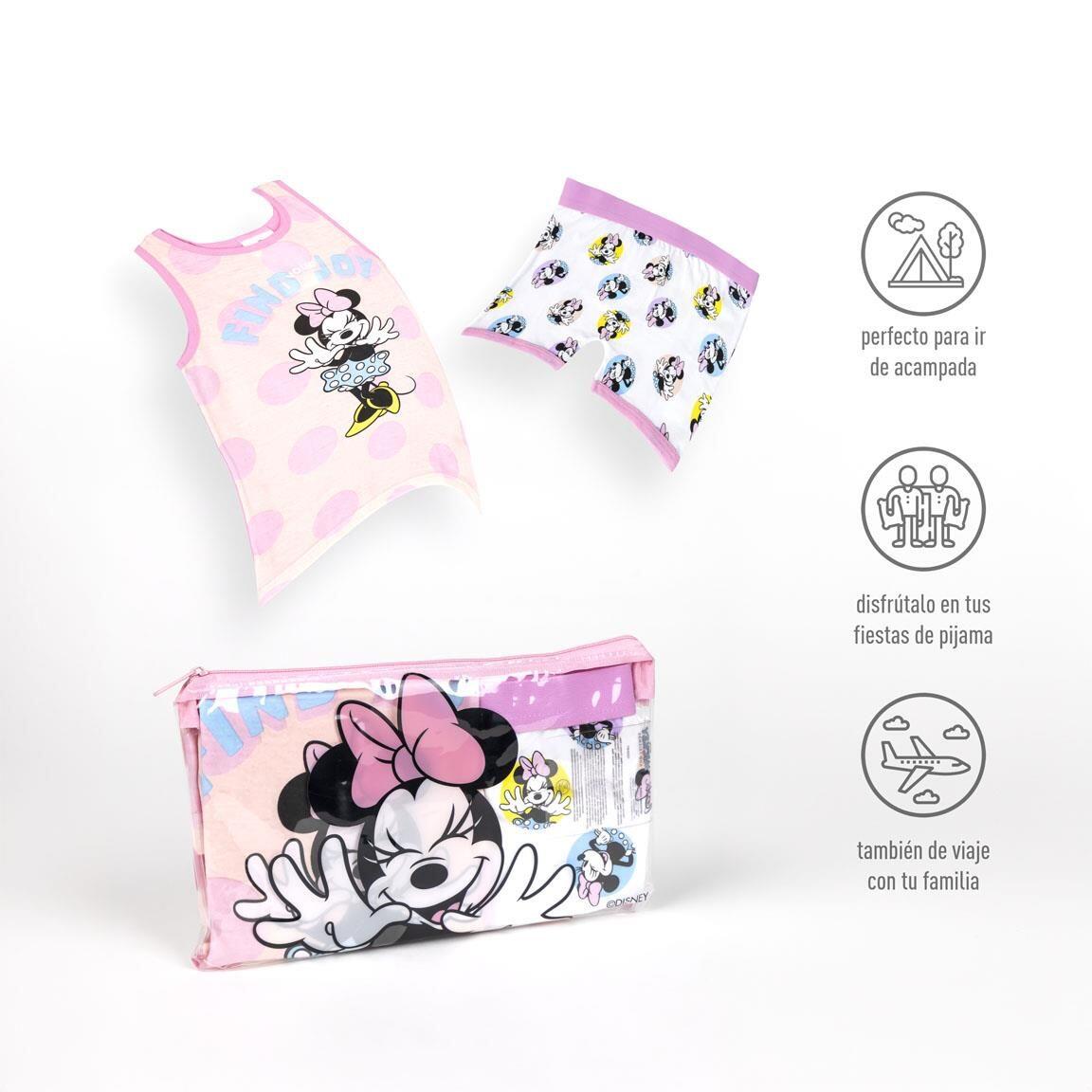 Minnie Mouse Kinder-Baumwollpyjama mit Hosenträgern und Kulturbeutel (Rosa und 6/6