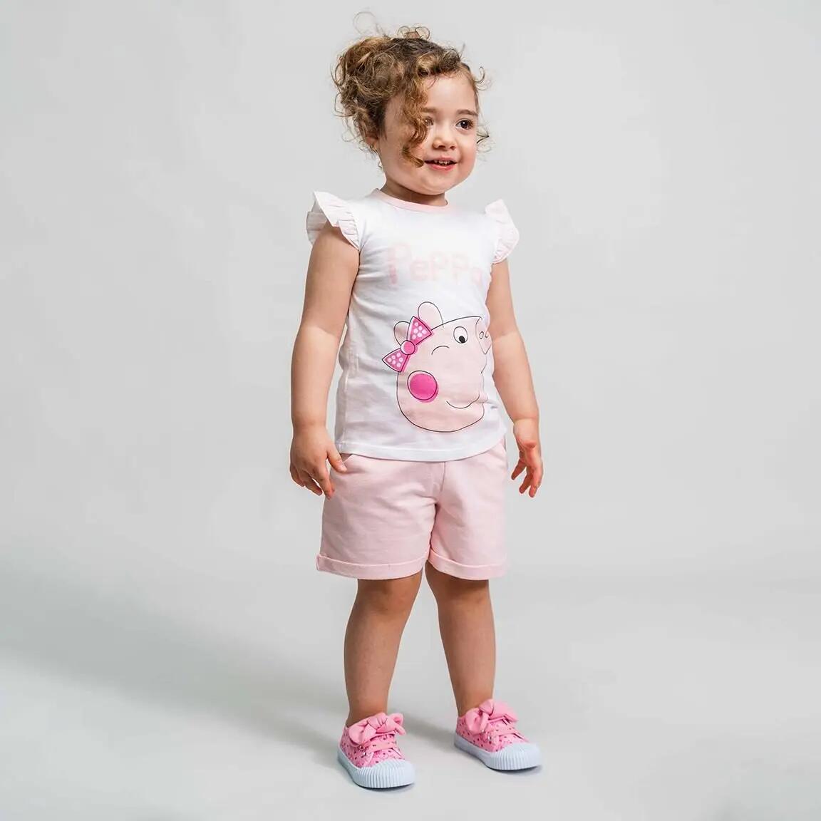 Ensemble deux pièces Peppa Pig pour enfants en coton blanc et rose 4/7