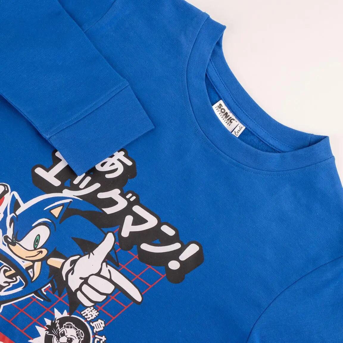 Conjunto de duas peças de pelúcia Sonic para crianças, nas cores azul e marinho. 3/6
