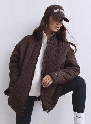 Femme Veste Matelassée Déperlante Ample Marron Nougat