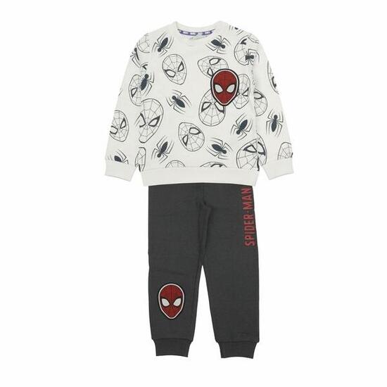 Tuta da ginnastica Spiderman a due pezzi per bambini in pile di cotone beige e