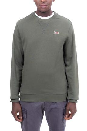 Sweat homme - Casual - Col rond, manches longues, logo brodé - Buri - Vert foncé