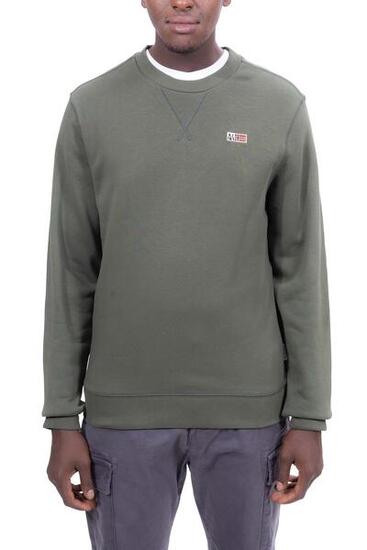 Sweat homme - Casual - Col rond, manches longues, logo brodé - Buri - Vert foncé