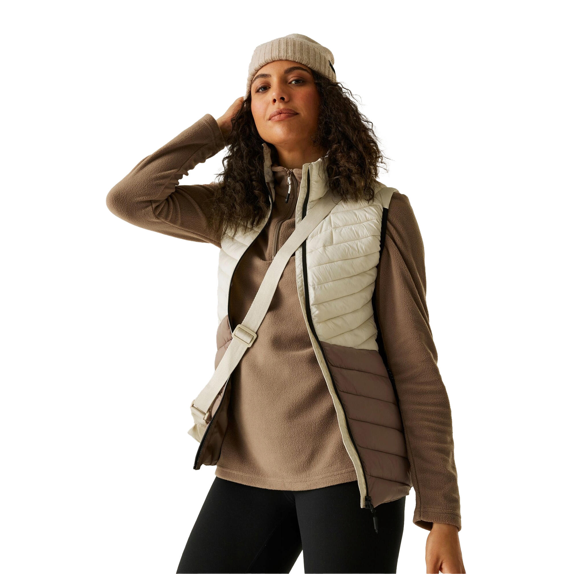 Dames Leedre Hybride Gilet (Perfect Bleek/Mocha/Zwart) 2/4
