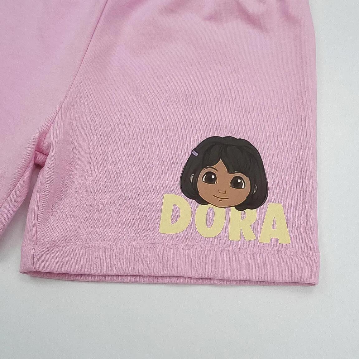 Completo per bambini Dora l'Esploratrice, due pezzi, in cotone bianco e rosa 5/7