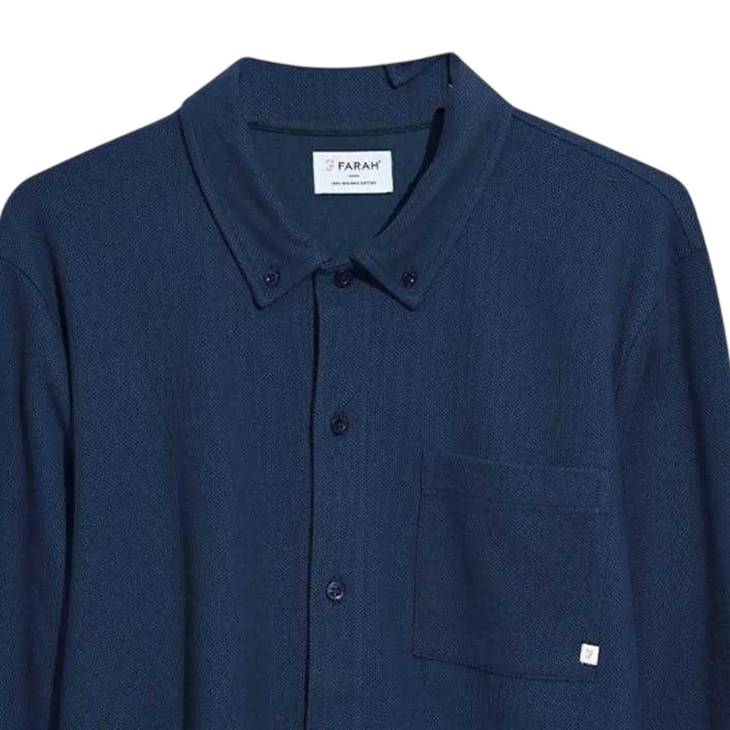 Mens Textured Regular LongSleeved Shirt (True Navy) 3/3