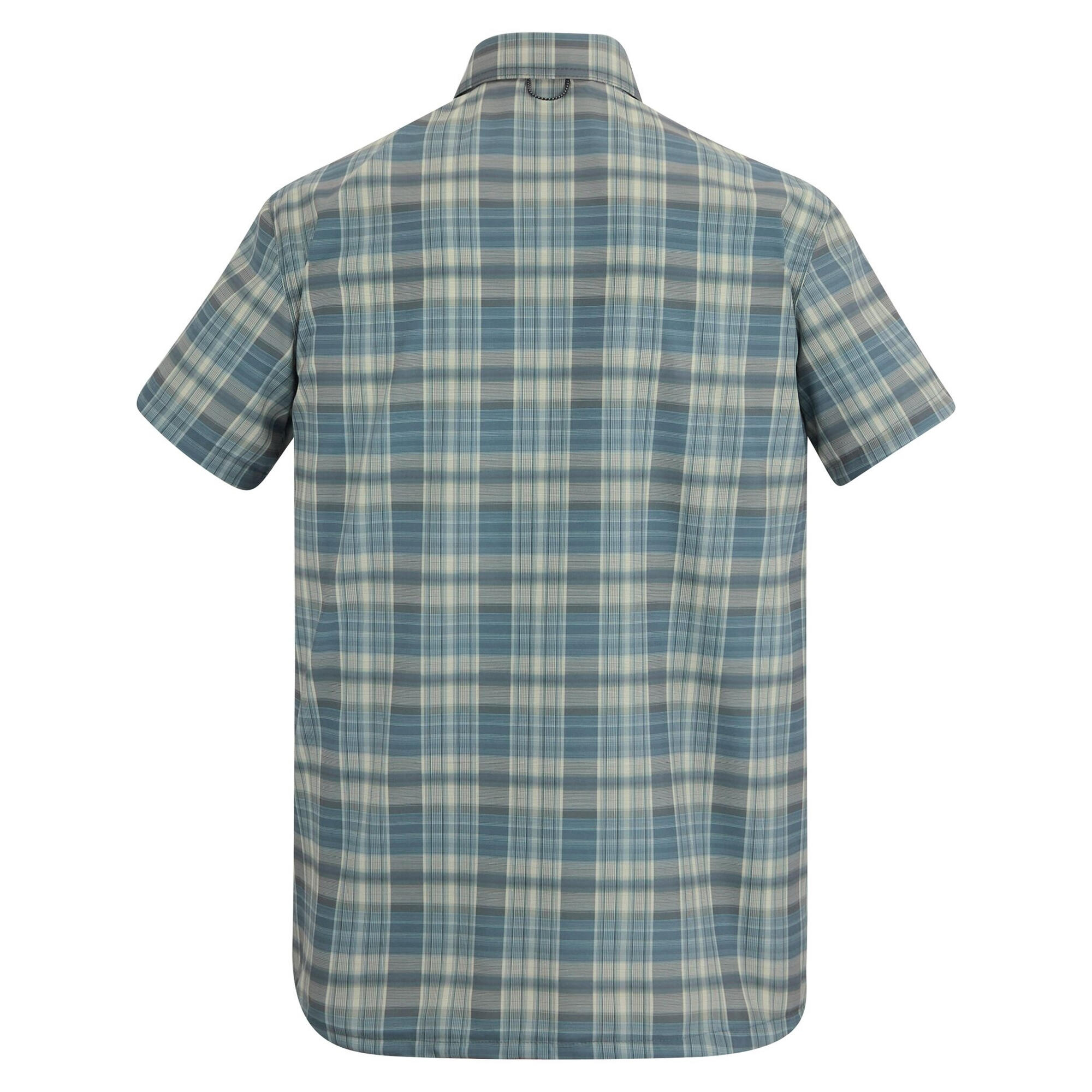 Camisa Diseño Cuadro de Manga Corta Viaje para Hombre Azul China 3/5