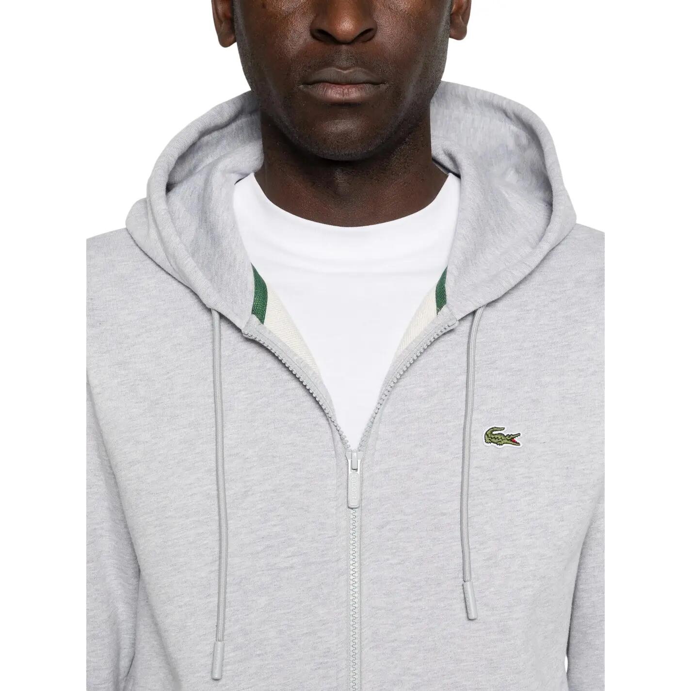 Felpa Con Cappuccio Vestibilità Rilassata Logo Manica Lunga Uomo Lacoste Grigio 5/5
