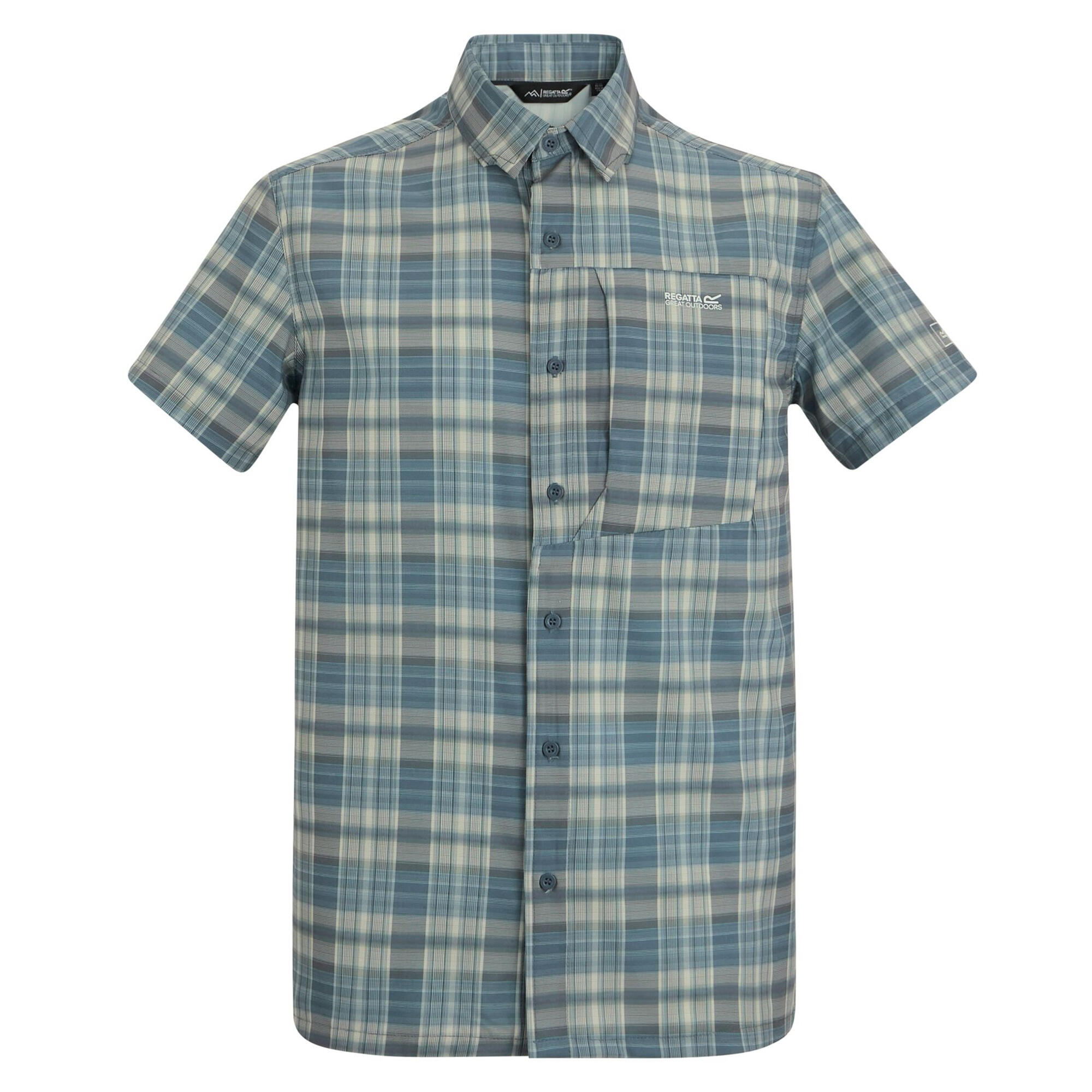 Camisa Diseño Cuadro de Manga Corta Viaje para Hombre Azul China 2/5