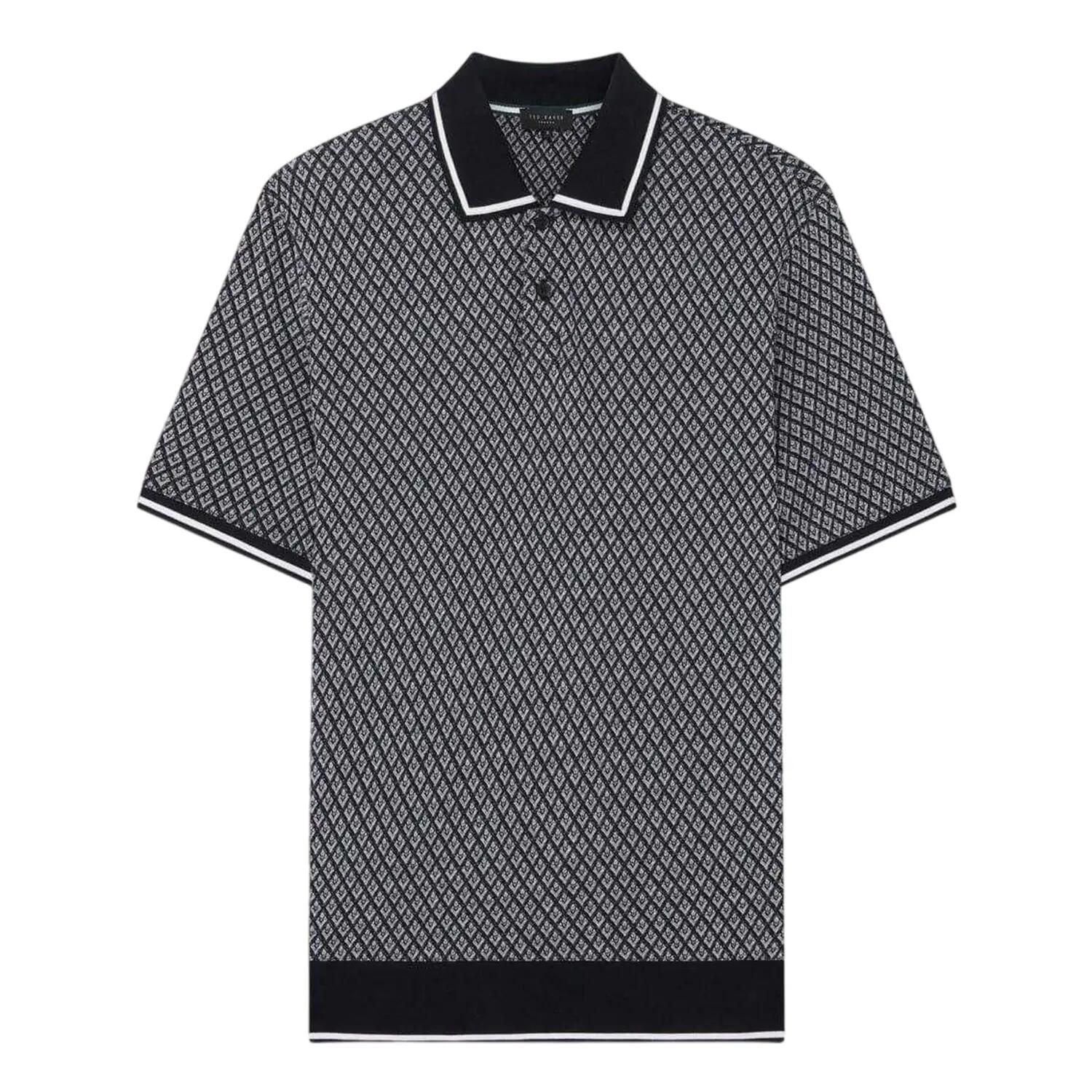 Mens Diamond Knitted Tipped Polo Shirt (Black) 2/5