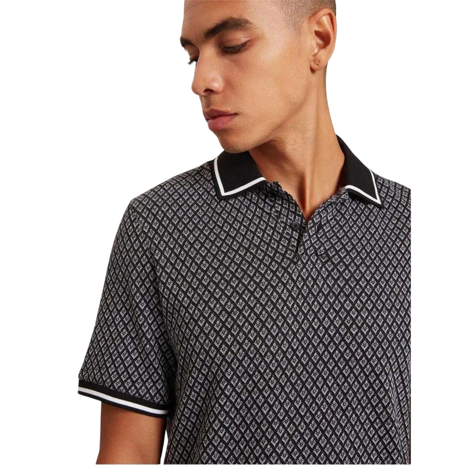 Mens Diamond Knitted Tipped Polo Shirt (Black) 4/5