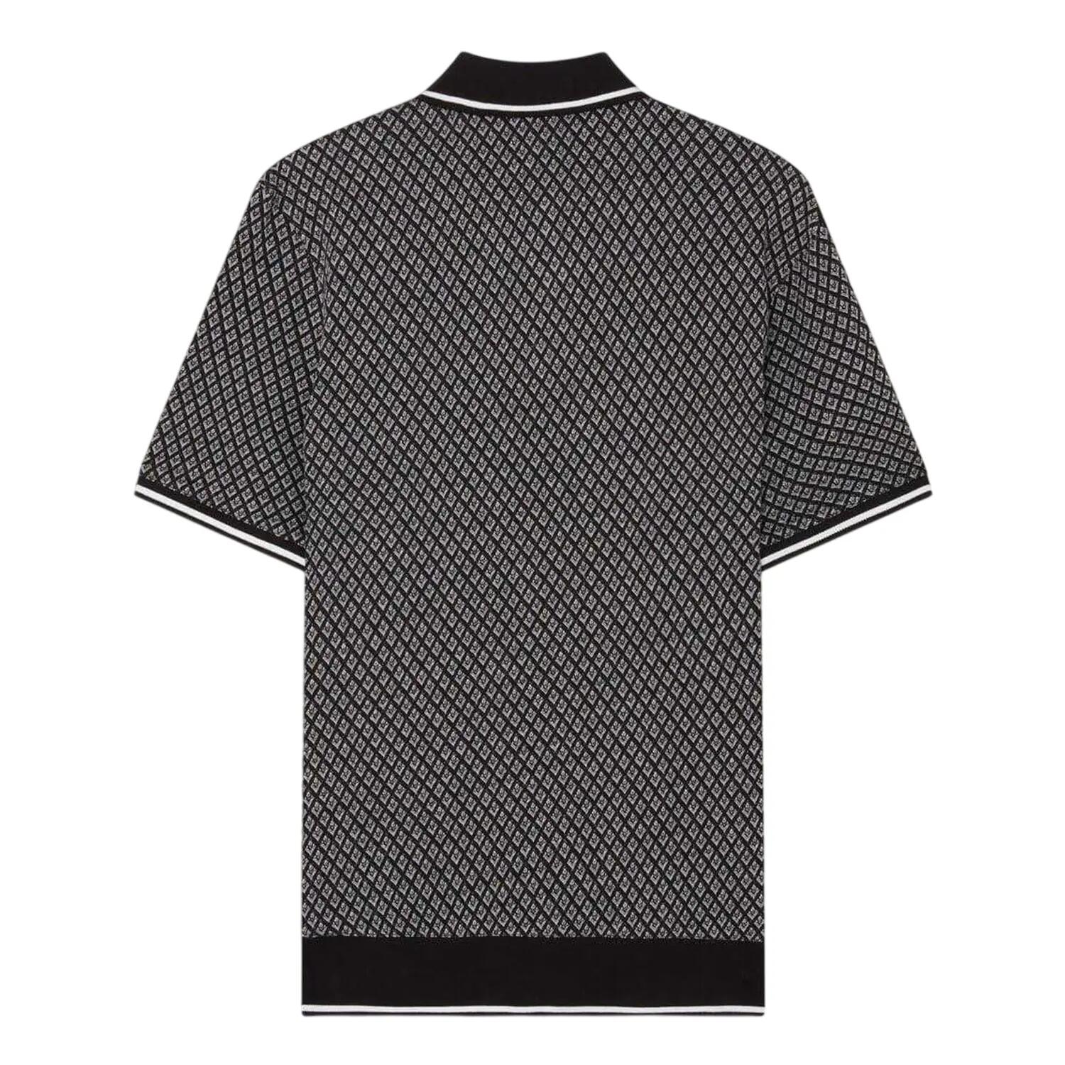 Mens Diamond Knitted Tipped Polo Shirt (Black) 3/5
