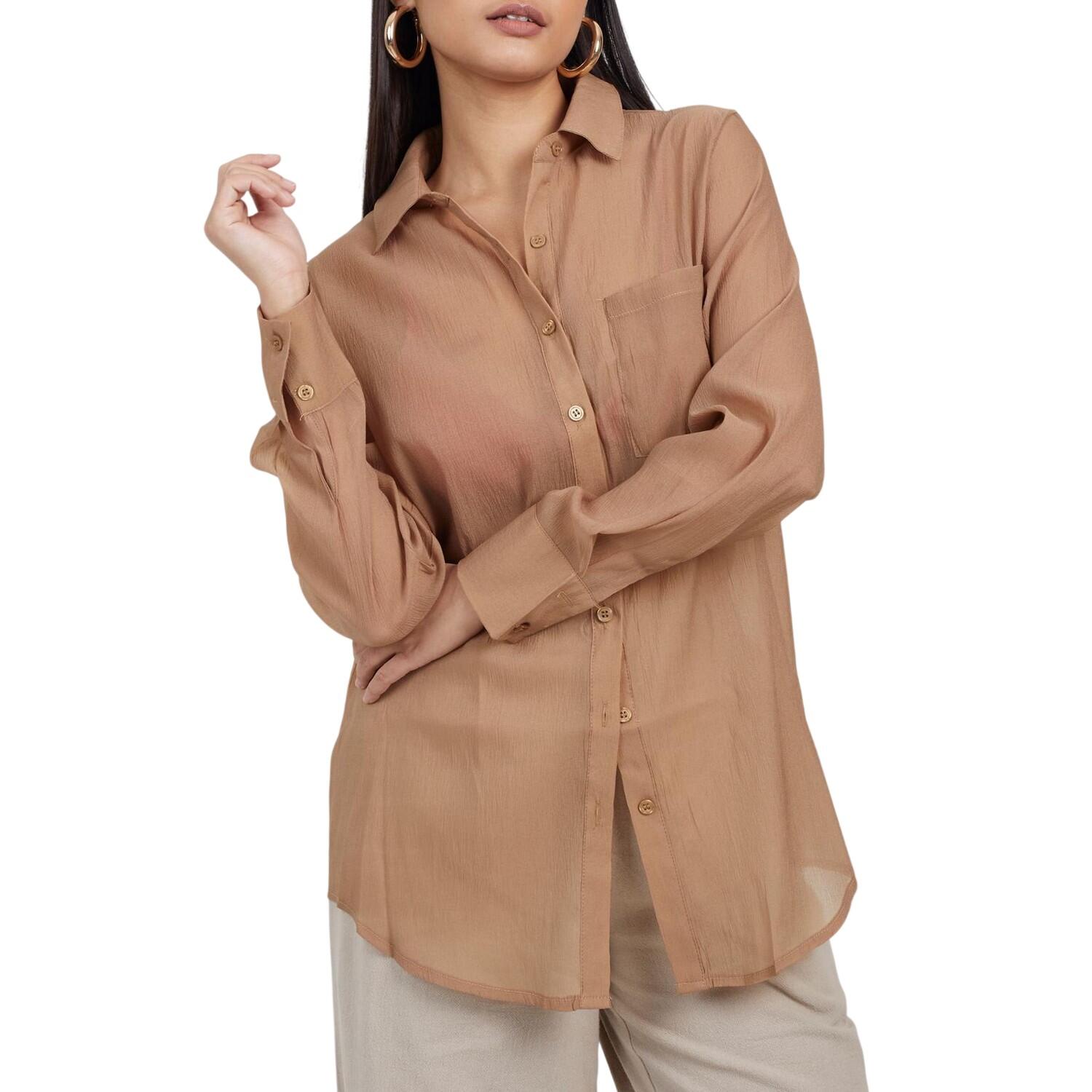 Camicia Collare Manica Lunga Donna Brave Soul Beige 2/5