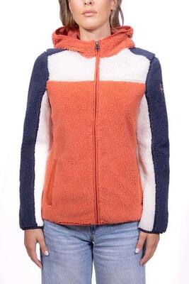 Pile Turnage donna - colorblock - con cappuccio e zip - beige/arancio/navy