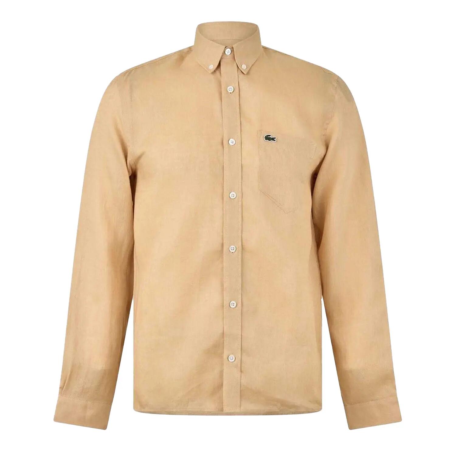 Mens Logo Linen Shirt (Beige) 2/5