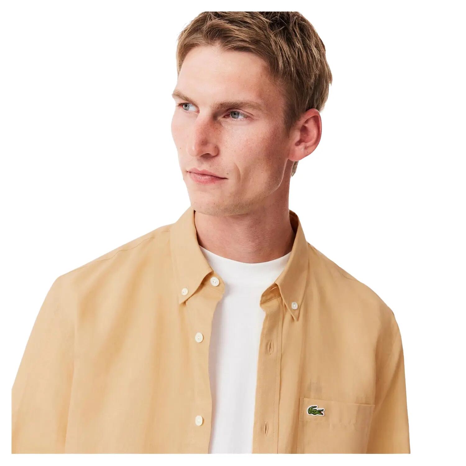 Mens Logo Linen Shirt (Beige) 4/5