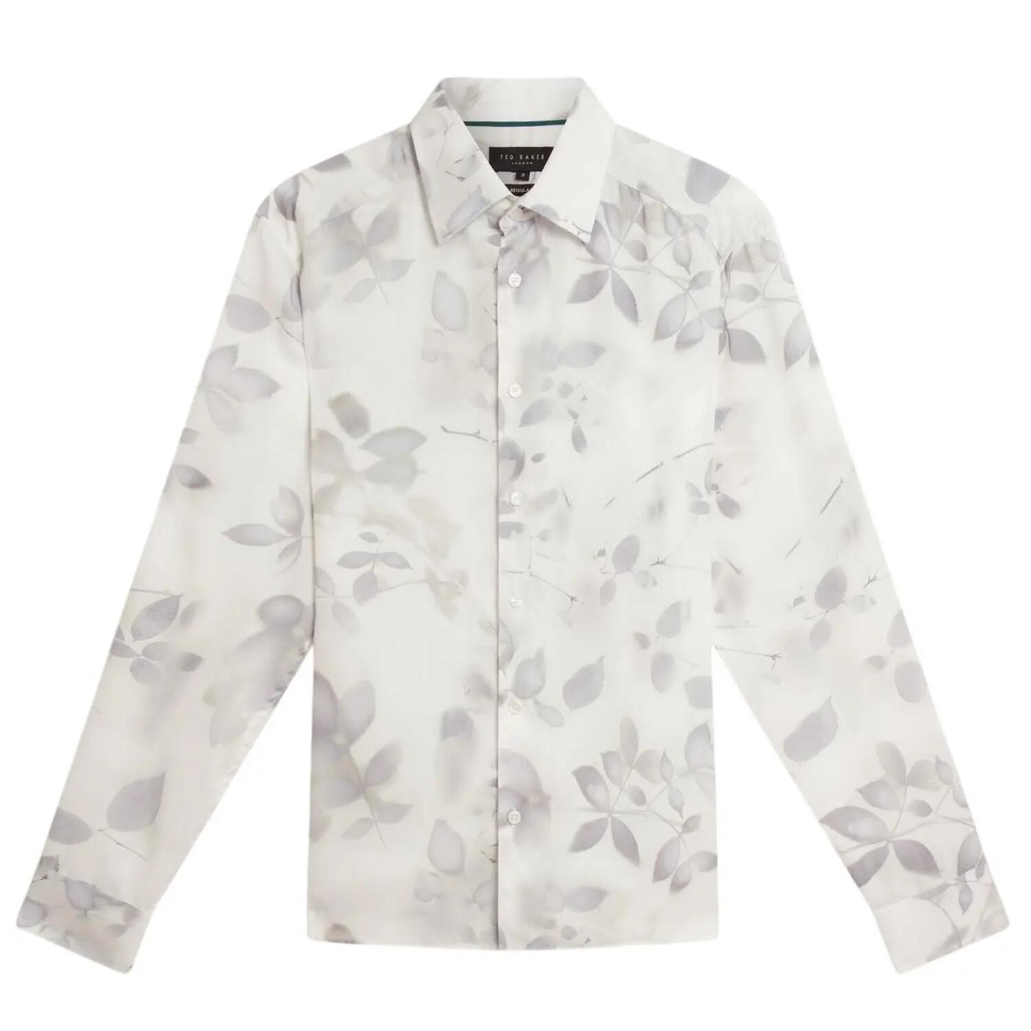 Mens Leaf Print Regular Shirt (White) 2/4