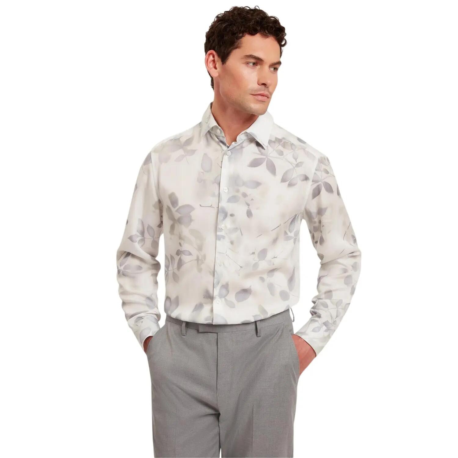 Mens Leaf Print Regular Shirt (White) 4/4