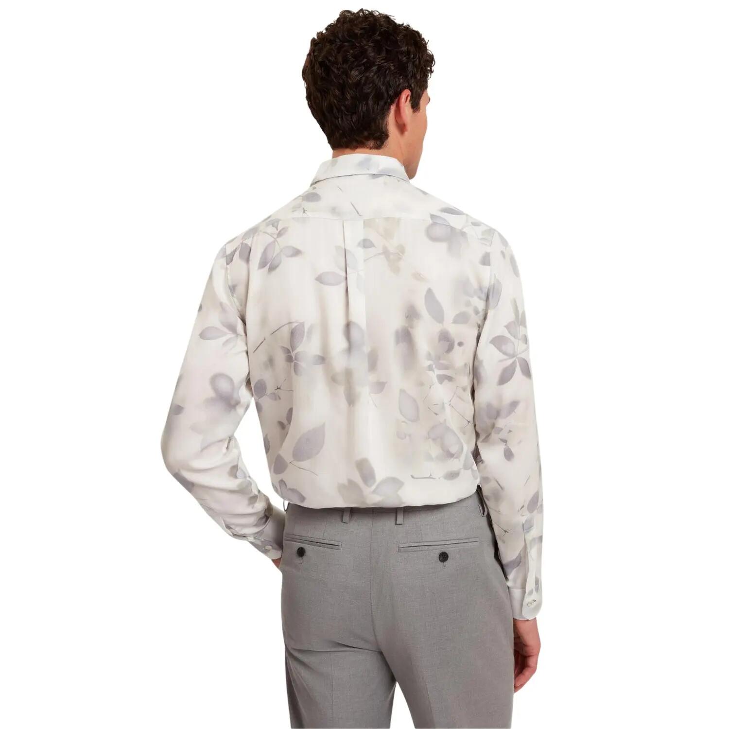 Mens Leaf Print Regular Shirt (White) 3/4
