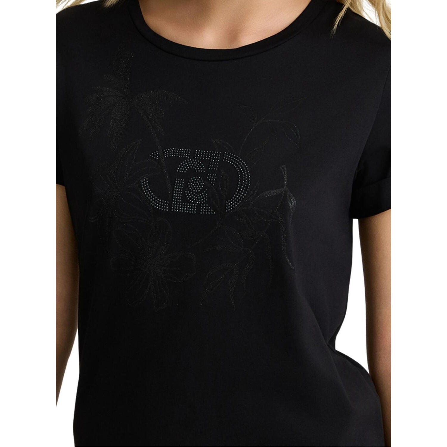 Dames Bloemen Regular Tshirt (Zwart) 3/3