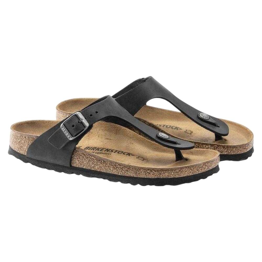 Dames Gizeh Geolied Leren Teenslippers (Zwart) 2/4
