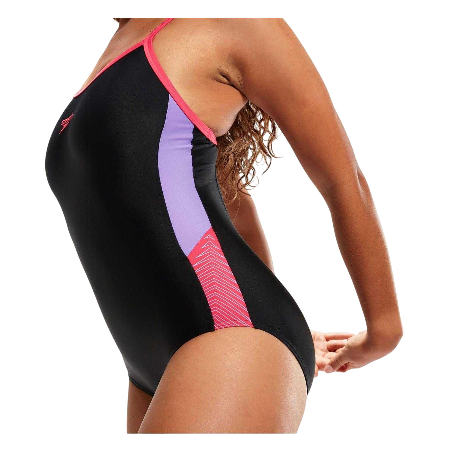 "Dive" Badeanzug für , Halboffener Rücken Damen Schwarz/Flieder 3/4