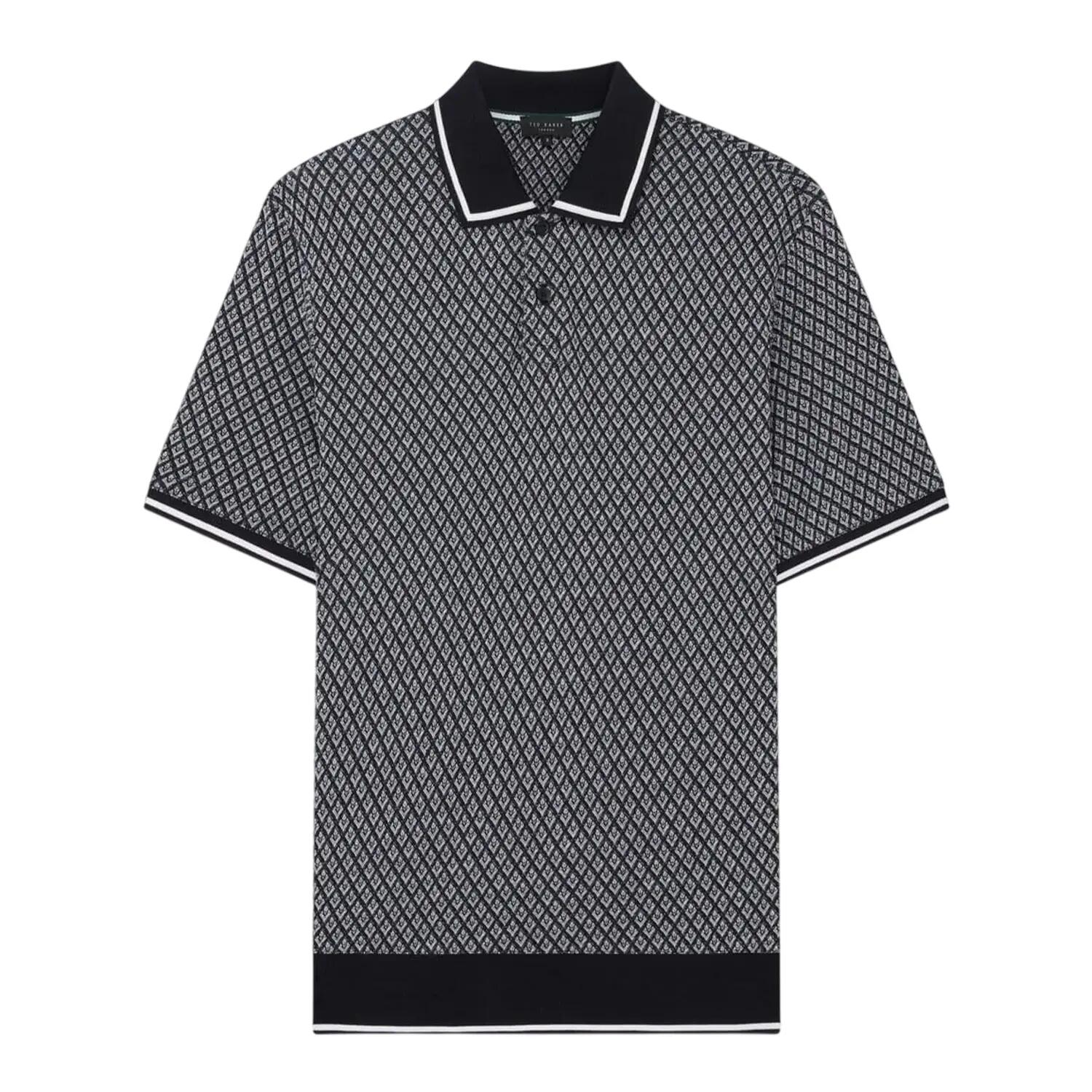 Mens Diamond Knitted Tipped Polo Shirt (Navy) 2/5