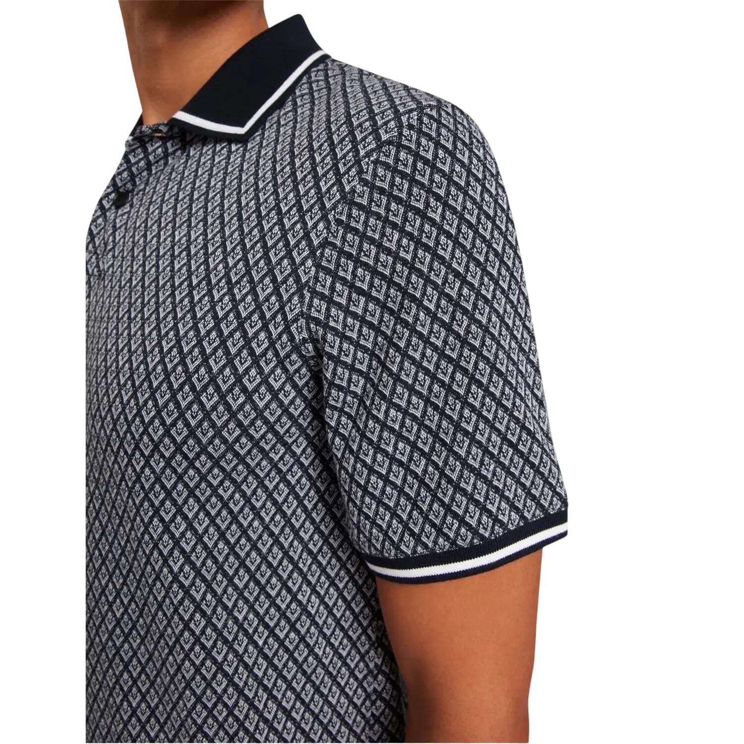 Mens Diamond Knitted Tipped Polo Shirt (Navy) 4/5