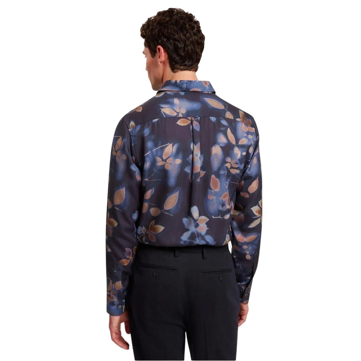 Chemise Motif/style Imprimé Feuille Homme (Bleu Marine) 3/4