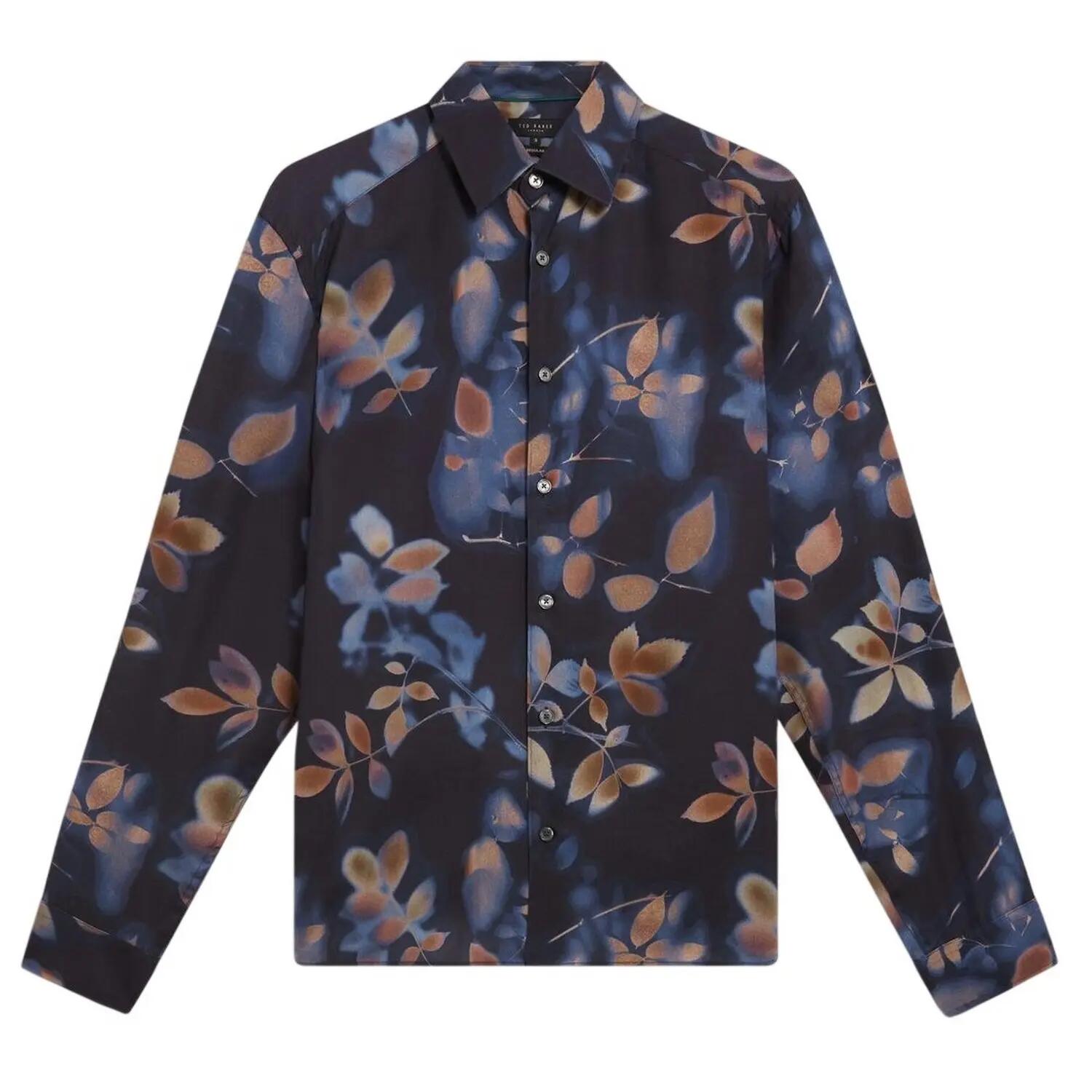 Chemise Motif/style Imprimé Feuille Homme (Bleu Marine) 2/4