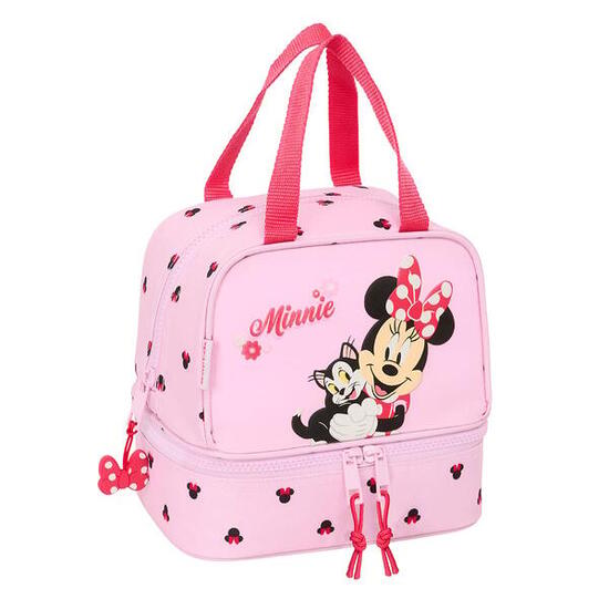 Sac à goûter Minnie Mouse pour enfants, rose, à double compartiment et poignées