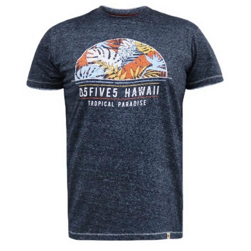 Mens D555 Upton Hawaii Leaf Print Kingsize TShirt (Navy Twist) 2/4