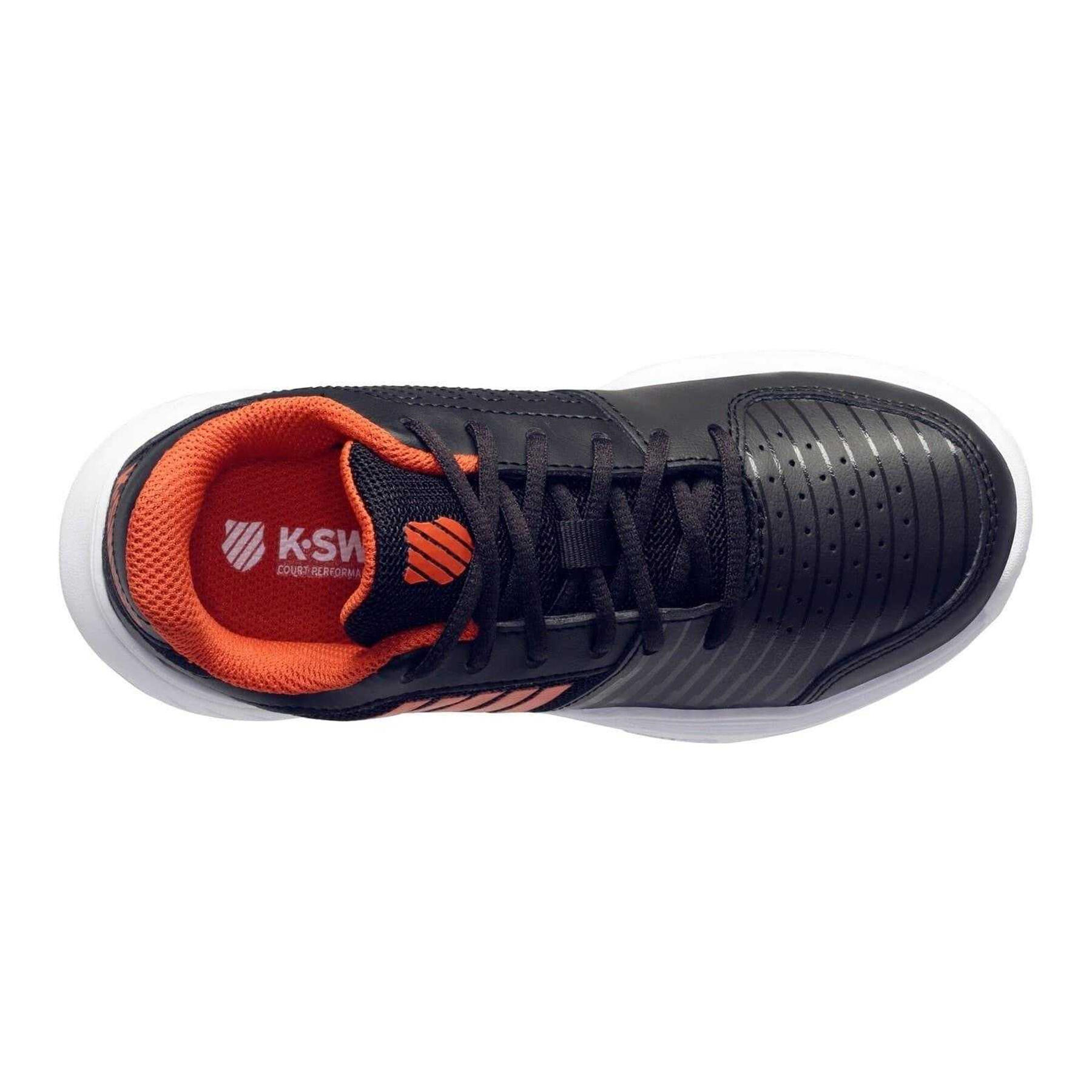Womens/Ladies Court Express Omni Leather Tennis Shoes (Black/Orange) 3/4