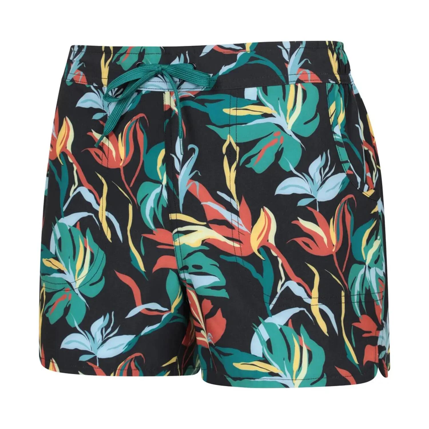 Boardshort À Taille Élastiquée Motif/style Fleurs PATTERNED Femme (Noir Floral) 3/4