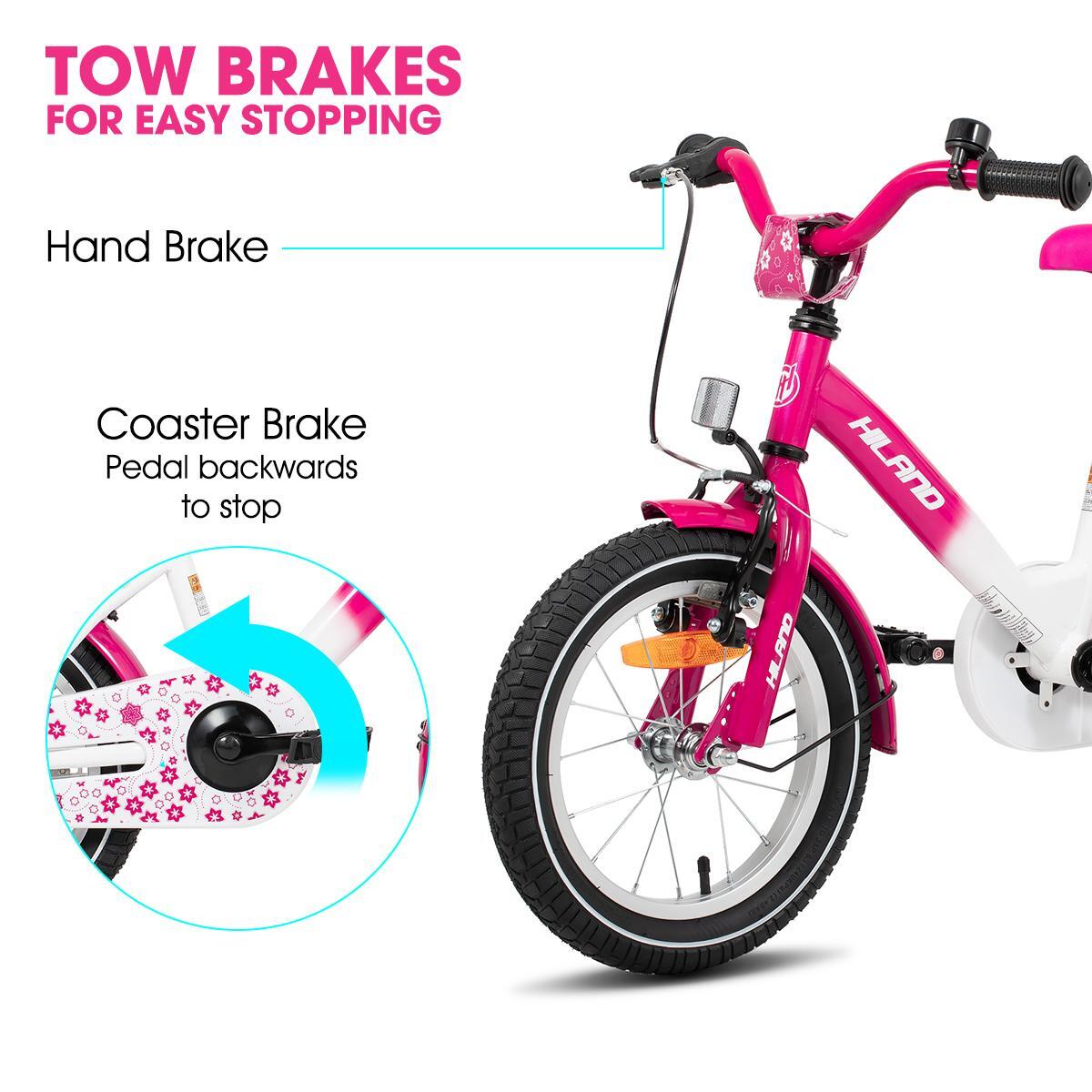 Fille vélo vélo enfant 12/14/16", roulettes, double frein, porte-bagages 4/6