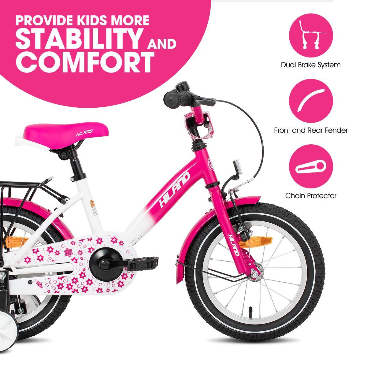 Fille vélo vélo enfant 12/14/16", roulettes, double frein, porte-bagages 2/6