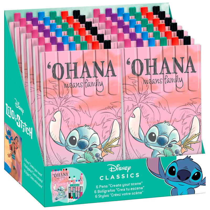 Conjunto de 6 canetas infantis Stitch para escola, multicoloridas com ponta de 2/3